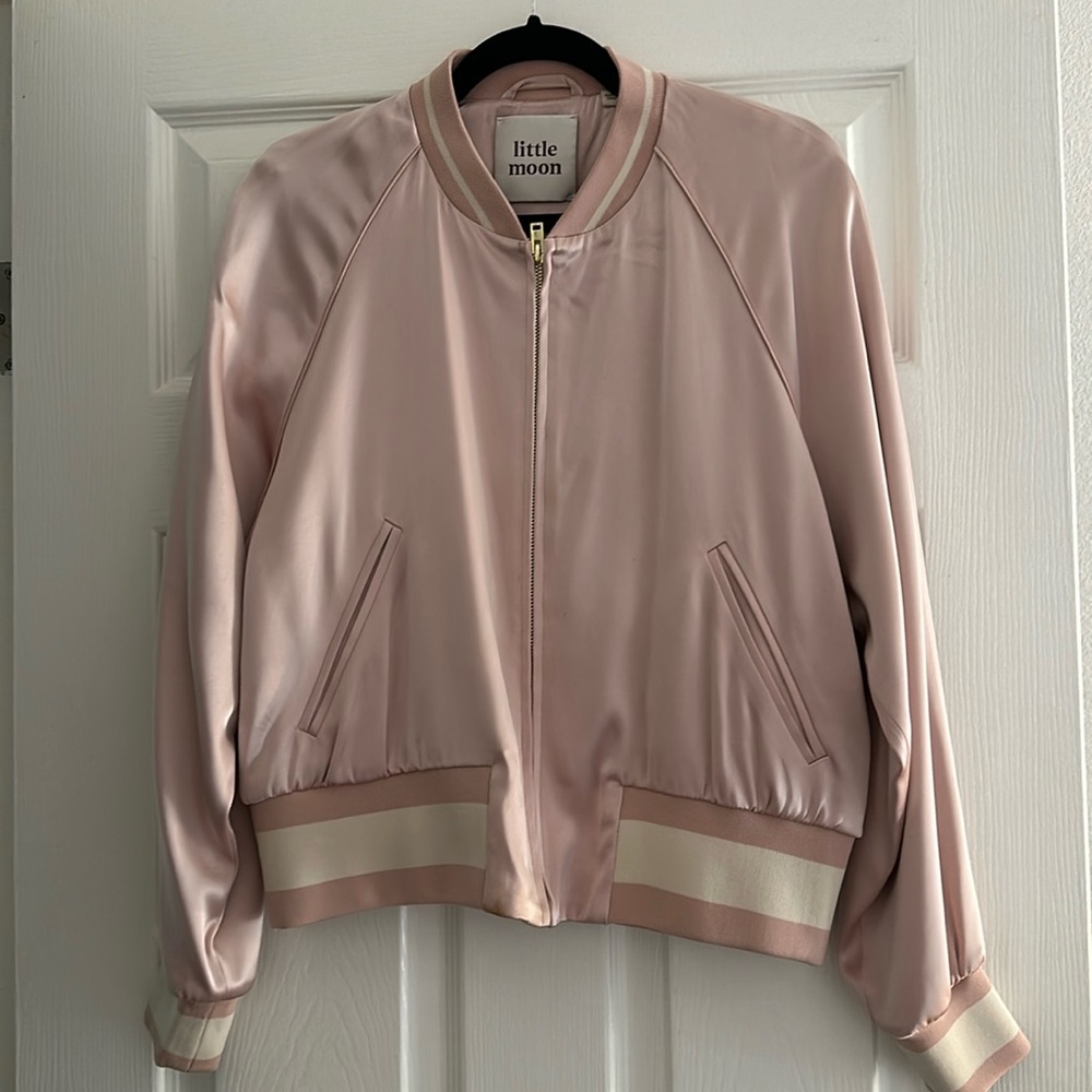 Little Moon Pink with White Stripe Bomber Jacket